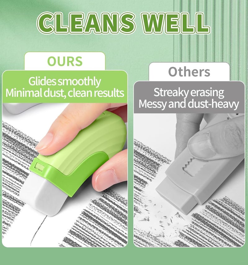 Pidada 4+1 Pack Rubber Erasers Sliding Retractable Eraser, Large White Erasers for School Office Art Drawing Pencil Eraser for Kids- Green - Image 2